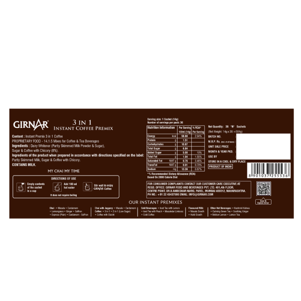 Girnar 3 in 1 Instant Coffee Premix Sachets - Image 3