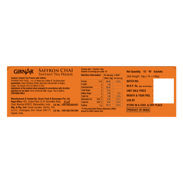 Girnar Instant Premix Saffron Chai (10 Sachets) - Image 3