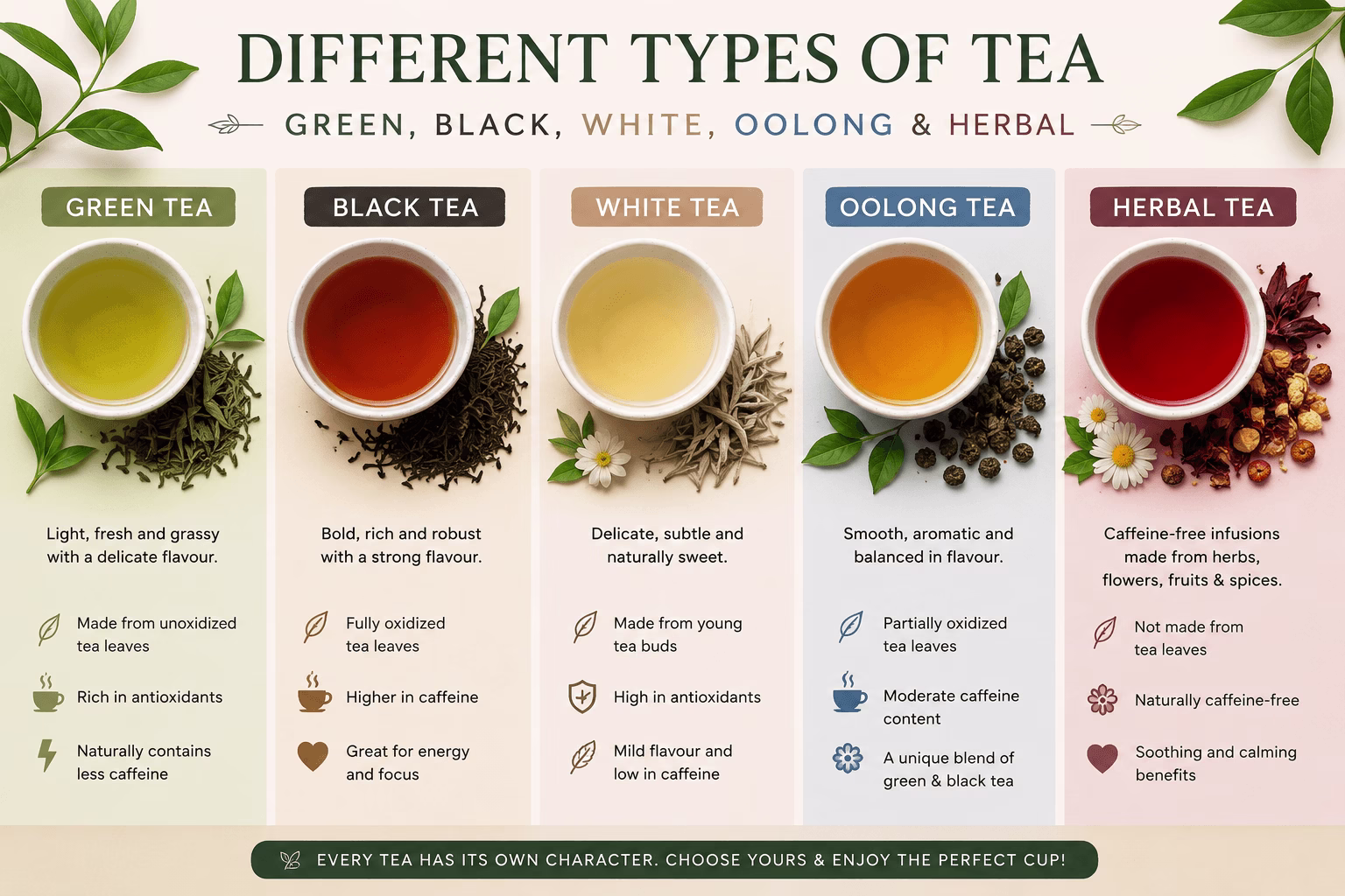 Types of Tea Green, Black, White & More
